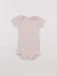 Petit Bateau - body blanc, rose - 6 mois