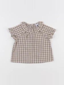 Petit Bateau - blouse vert, rose - 12 mois