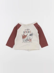 Vertbaudet - tee-shirt beige, rouge - 3 mois