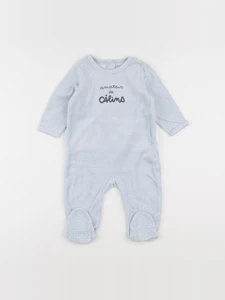 Vertbaudet - pyjama velours gris, bleu - 9 mois