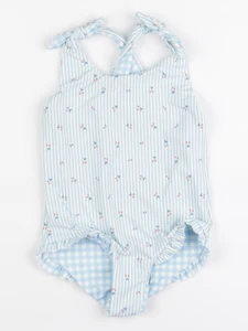 Vertbaudet - maillot de bain réversible bleu, blanc - 24 mois