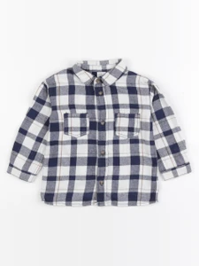 H&M - chemise bleu, blanc - 12 mois