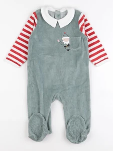 Vertbaudet - pyjama velours vert, rouge - 12 mois