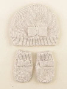Vertbaudet - ensemble bonnet/moufles beige, or - 24/36 mois