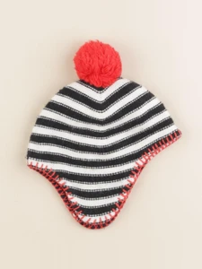 Boutchou - bonnet noir, rouge, blanc - 6/12 mois