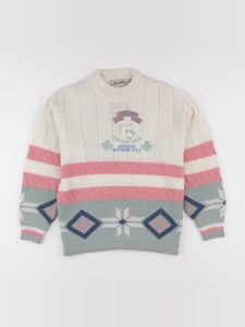 Vintage - pull rose, blanc - 8 ans