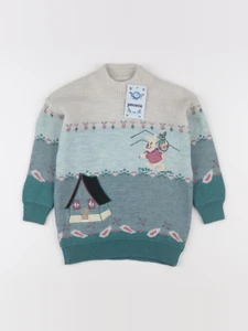 Vintage - pull beige, vert - 4 ans