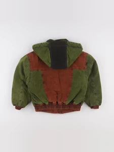 Vintage - veste doublé capuche amovible vert, marron - 8 ans