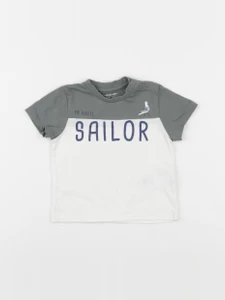 Vertbaudet - tee-shirt blanc, vert - 12 mois