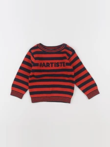 Jacadi - pull rouge, noir - 12 mois