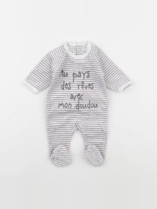 Vertbaudet - pyjama velours blanc, violet - 1 mois