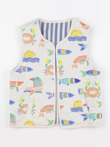 Arsène et les pipelettes - gilet réversible bleu, blanc, multicolore - 8 ans