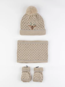 Vertbaudet - ensemble bonnet/moufles/tour de cou beige - 8/10 ans