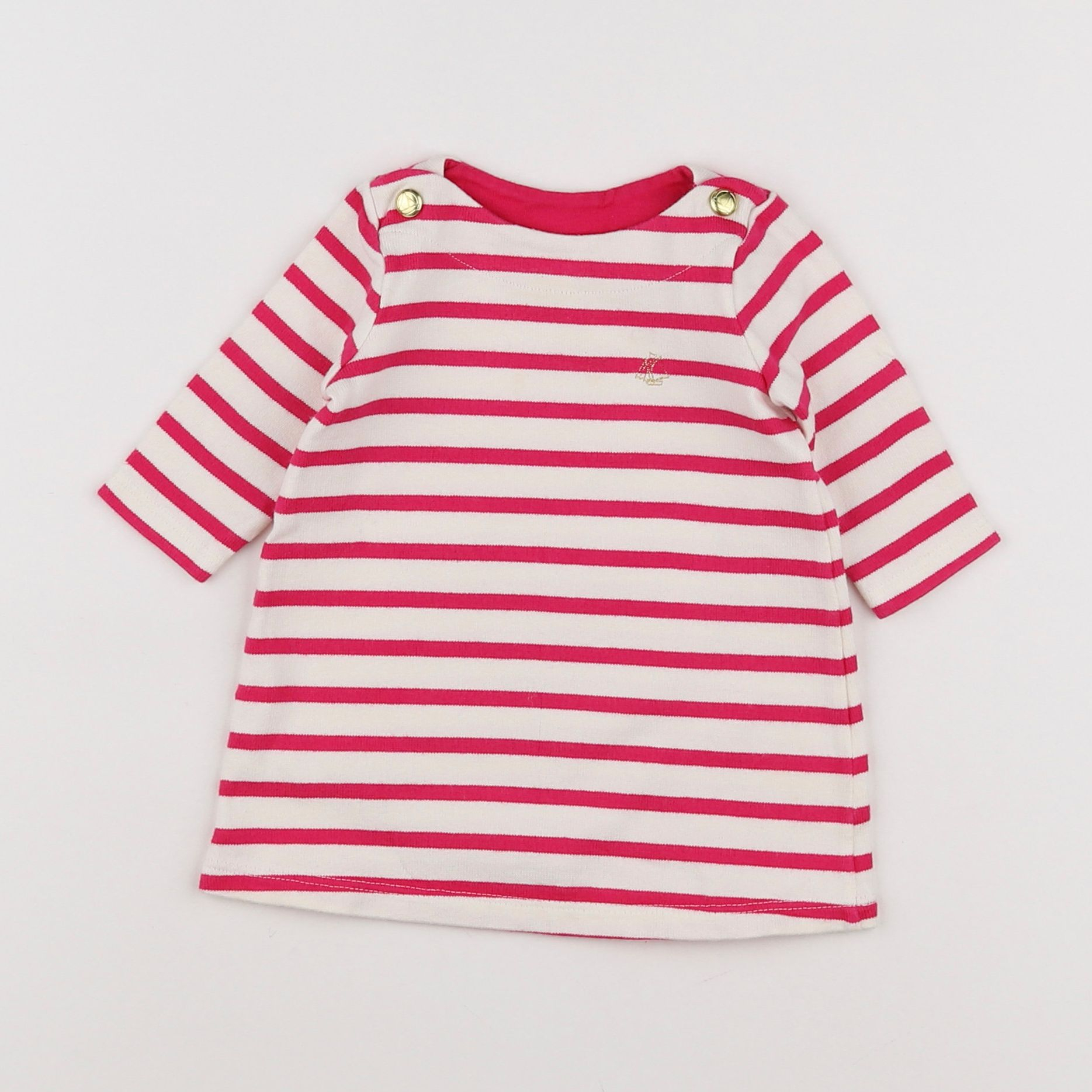 Petit Bateau - robe blanc, rose - 3 mois