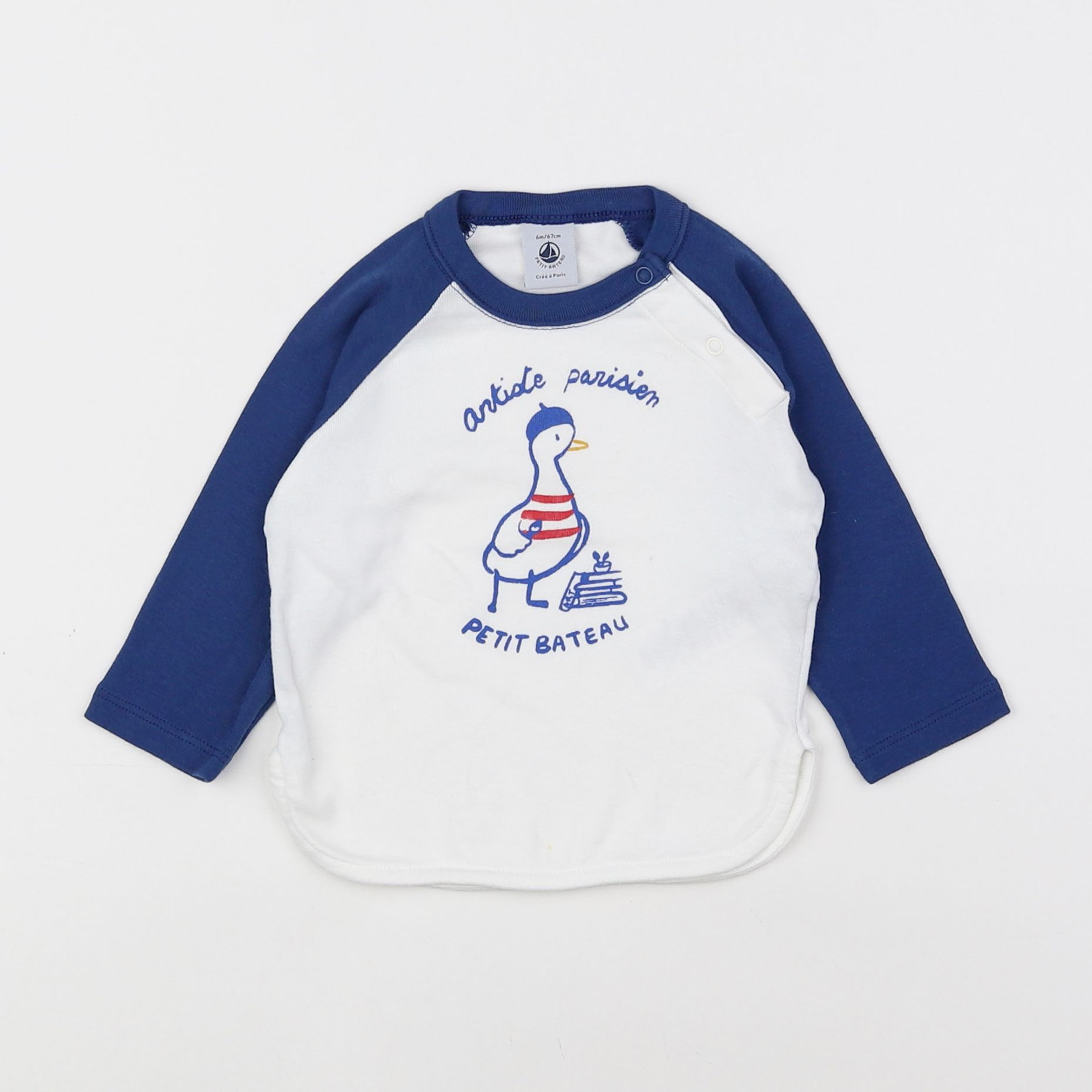 Petit Bateau - tee-shirt blanc, bleu - 6 mois