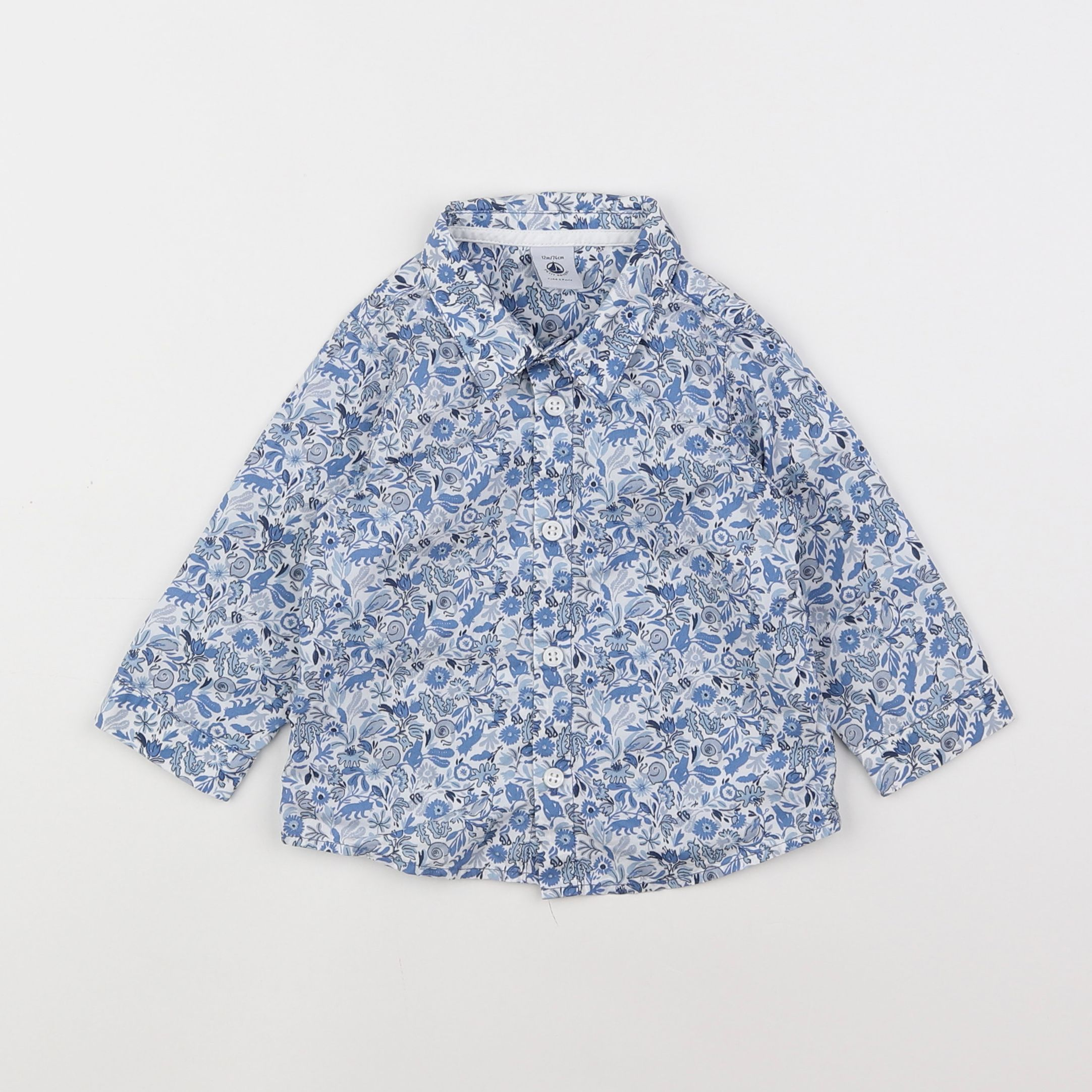 Petit Bateau - chemise bleu - 12 mois