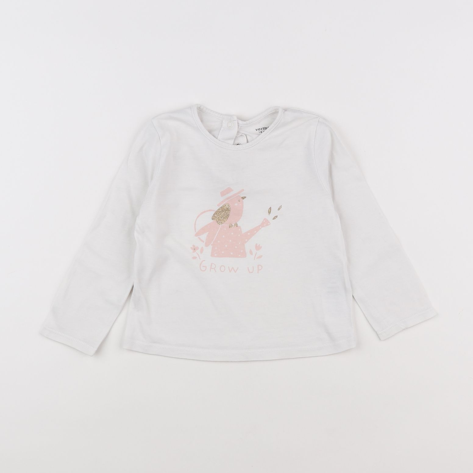 Vertbaudet - tee-shirt blanc, rose - 18 mois