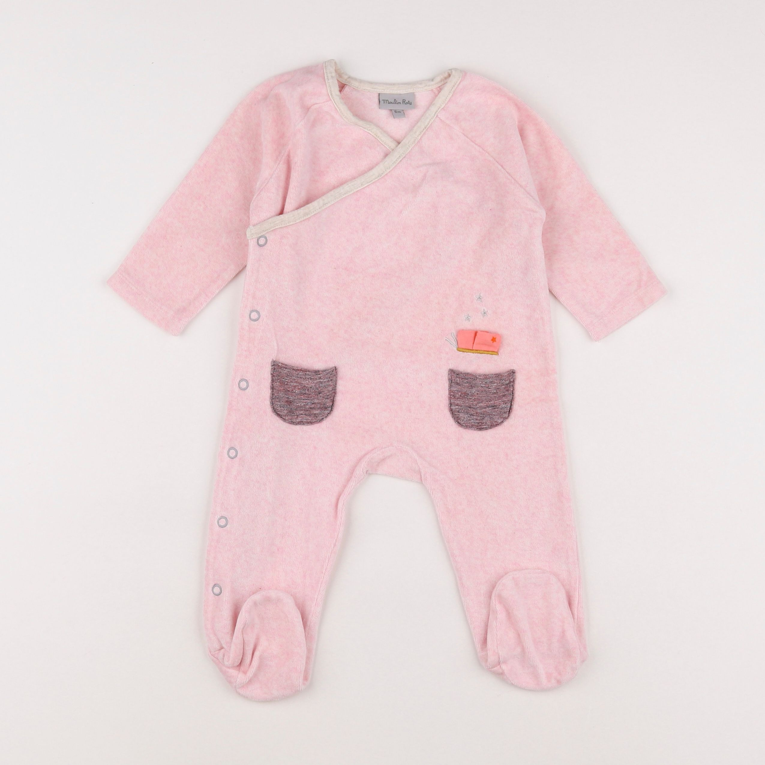 Moulin Roty - pyjama velours rose - 6 mois