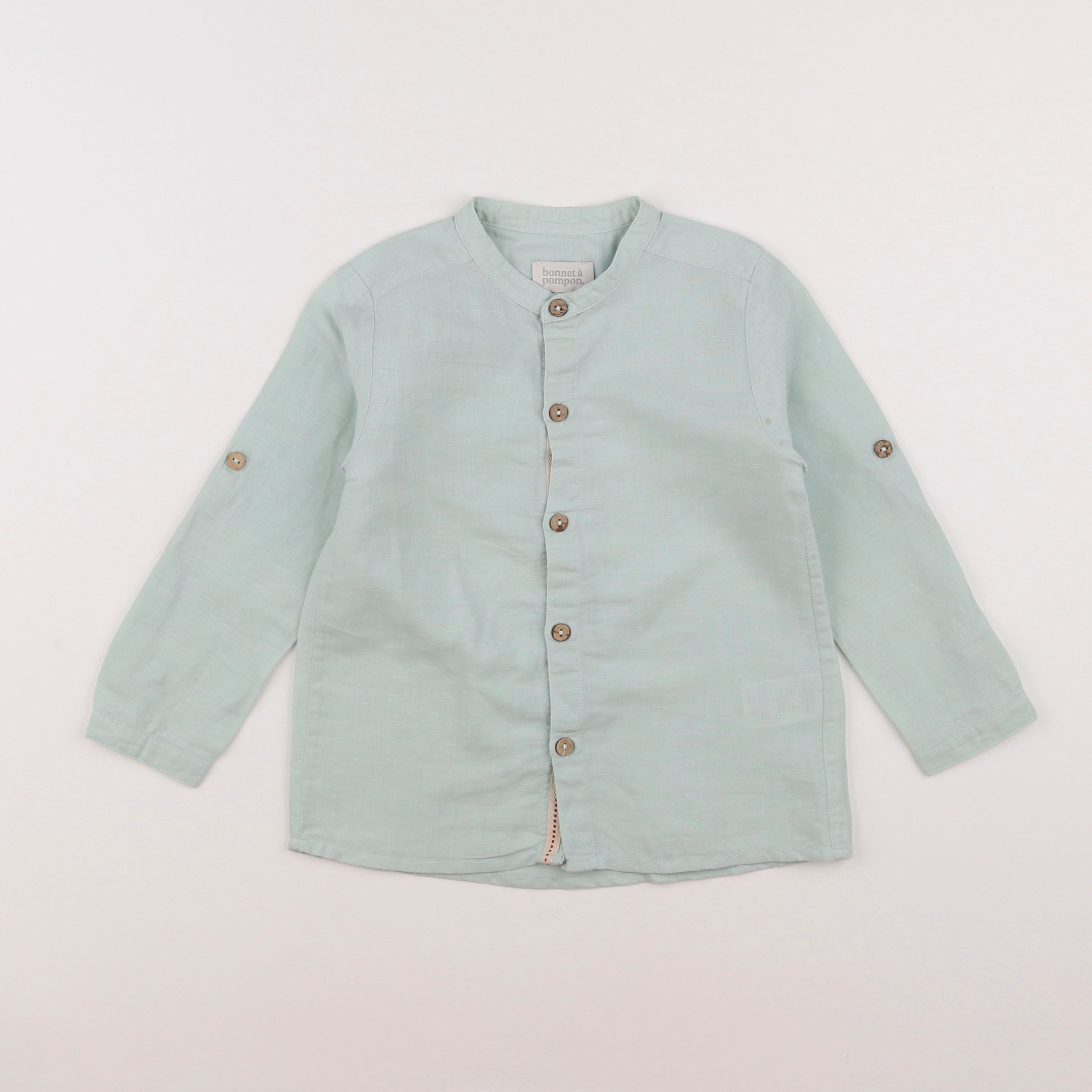 Bonnet à Pompon - chemise vert - 4 ans