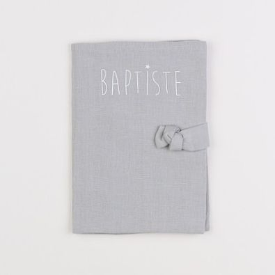 Petit Picotin - "BAPTISTE" protège carnet de santé gris 