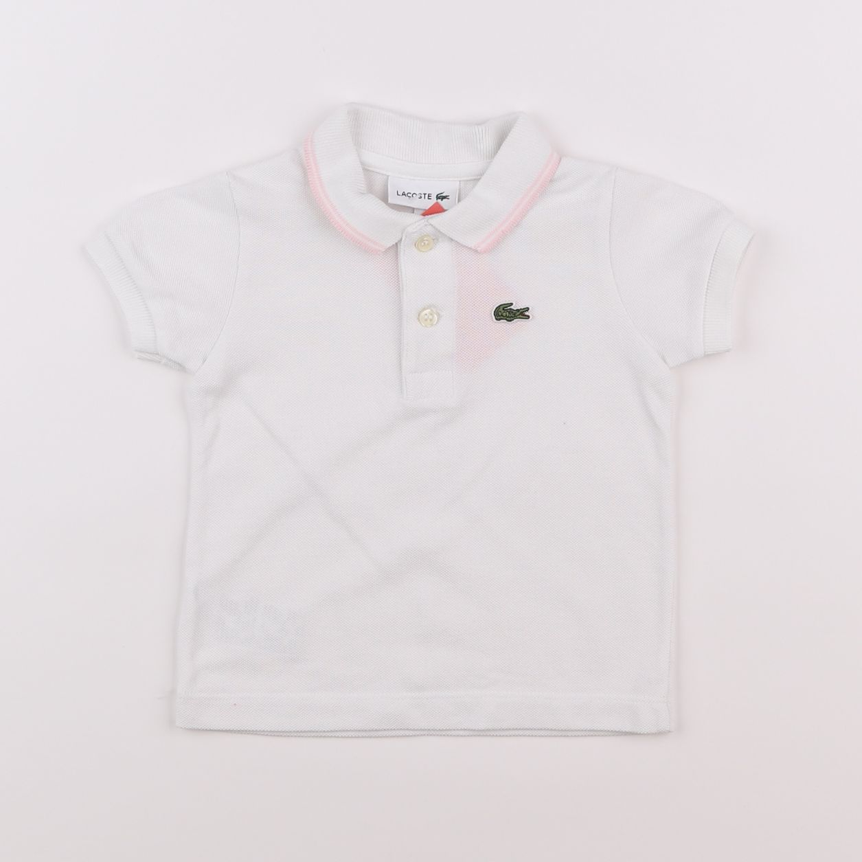 Lacoste - polo blanc, rose - 12 mois