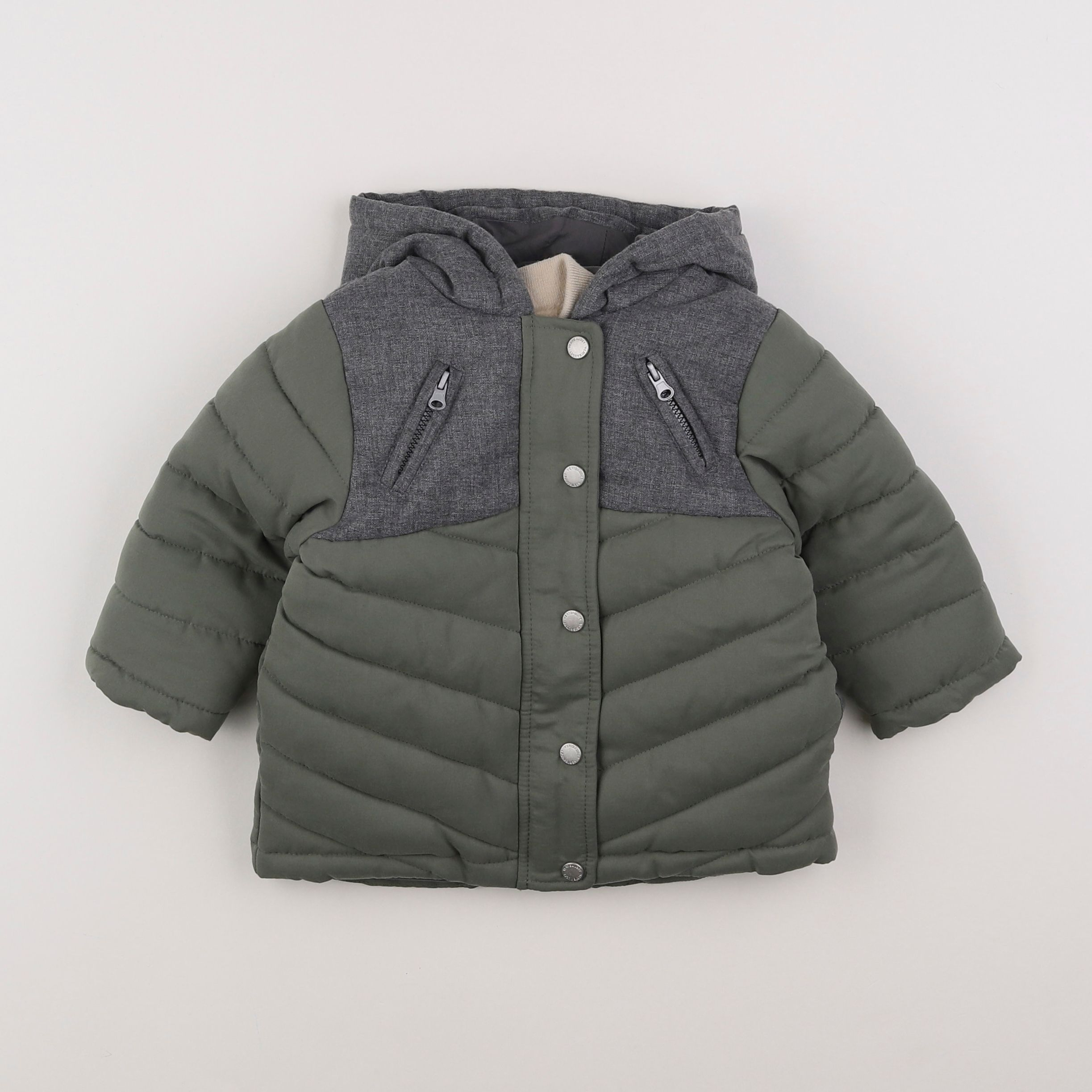 Vertbaudet - parka doublure amovible vert, gris - 12 mois