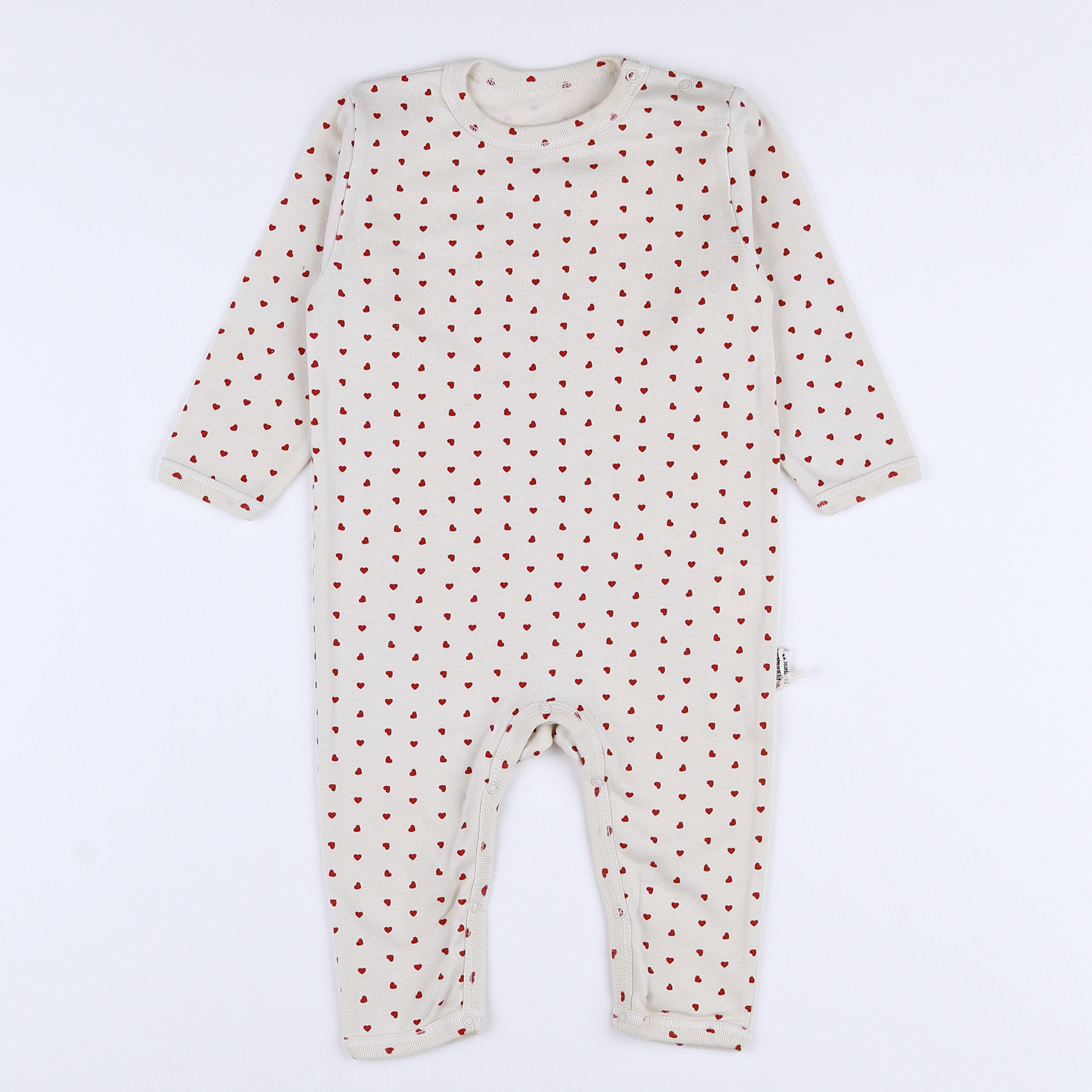 Poudre Organic - pyjama coton beige cœurs rouges - 9 mois