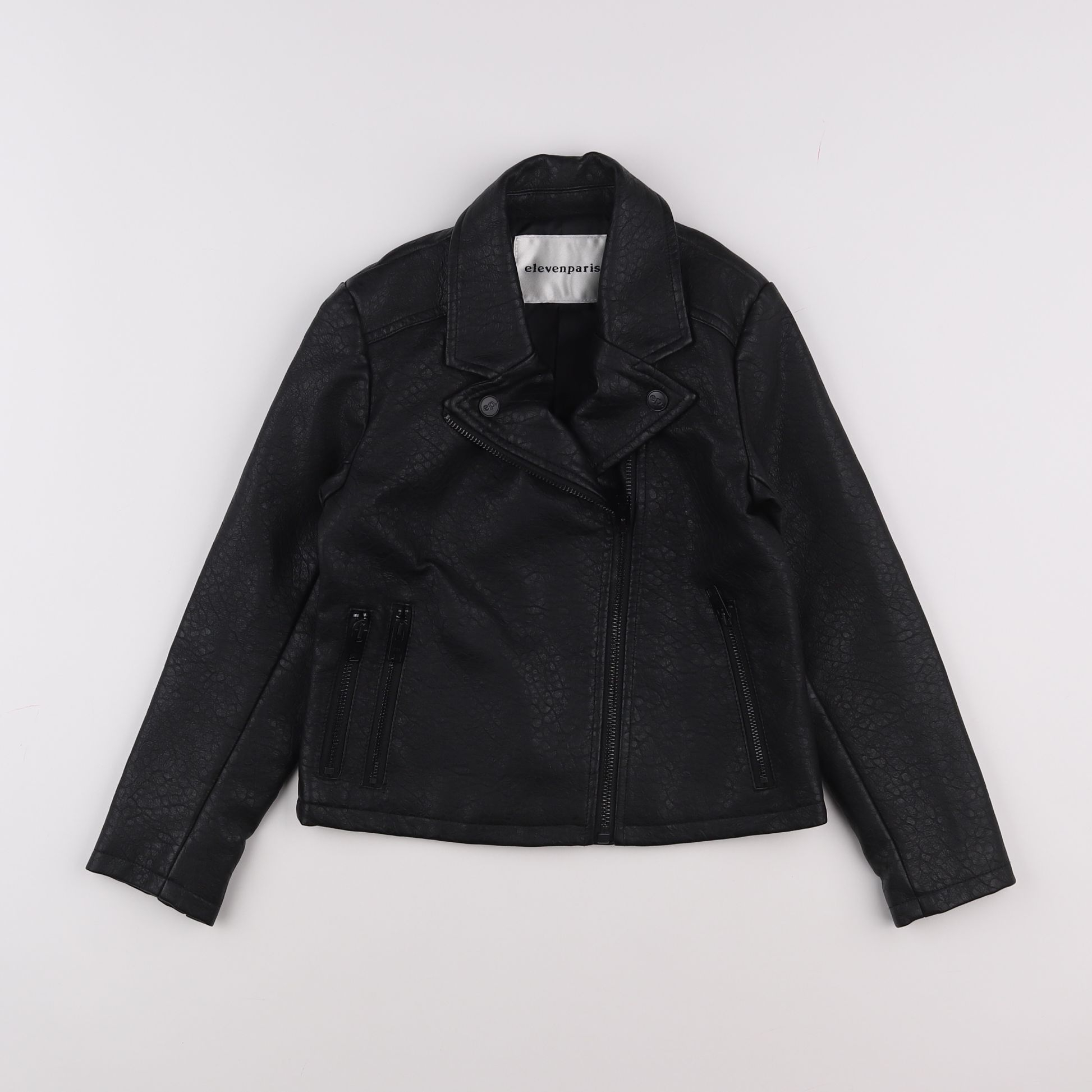 Little Eleven Paris - veste simili cuir imprimé au dos noir - 8 ans