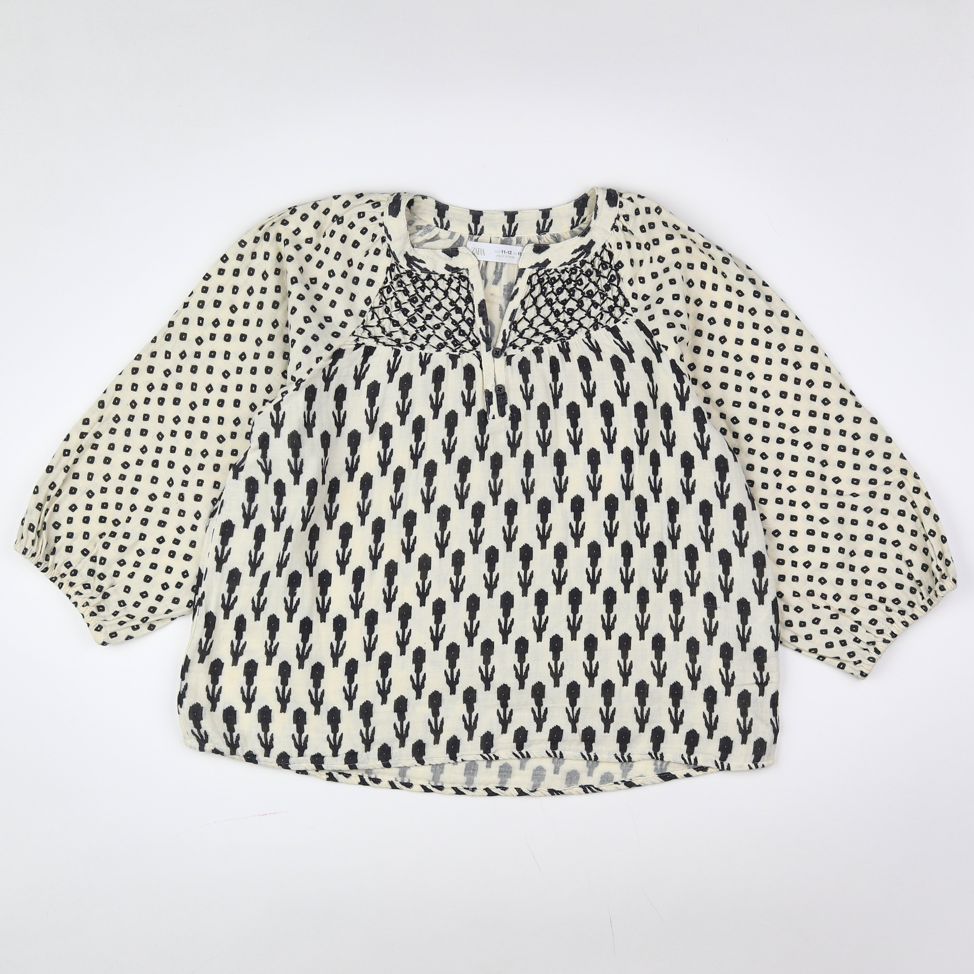 Zara - blouse blanc, noir - 11/12 ans