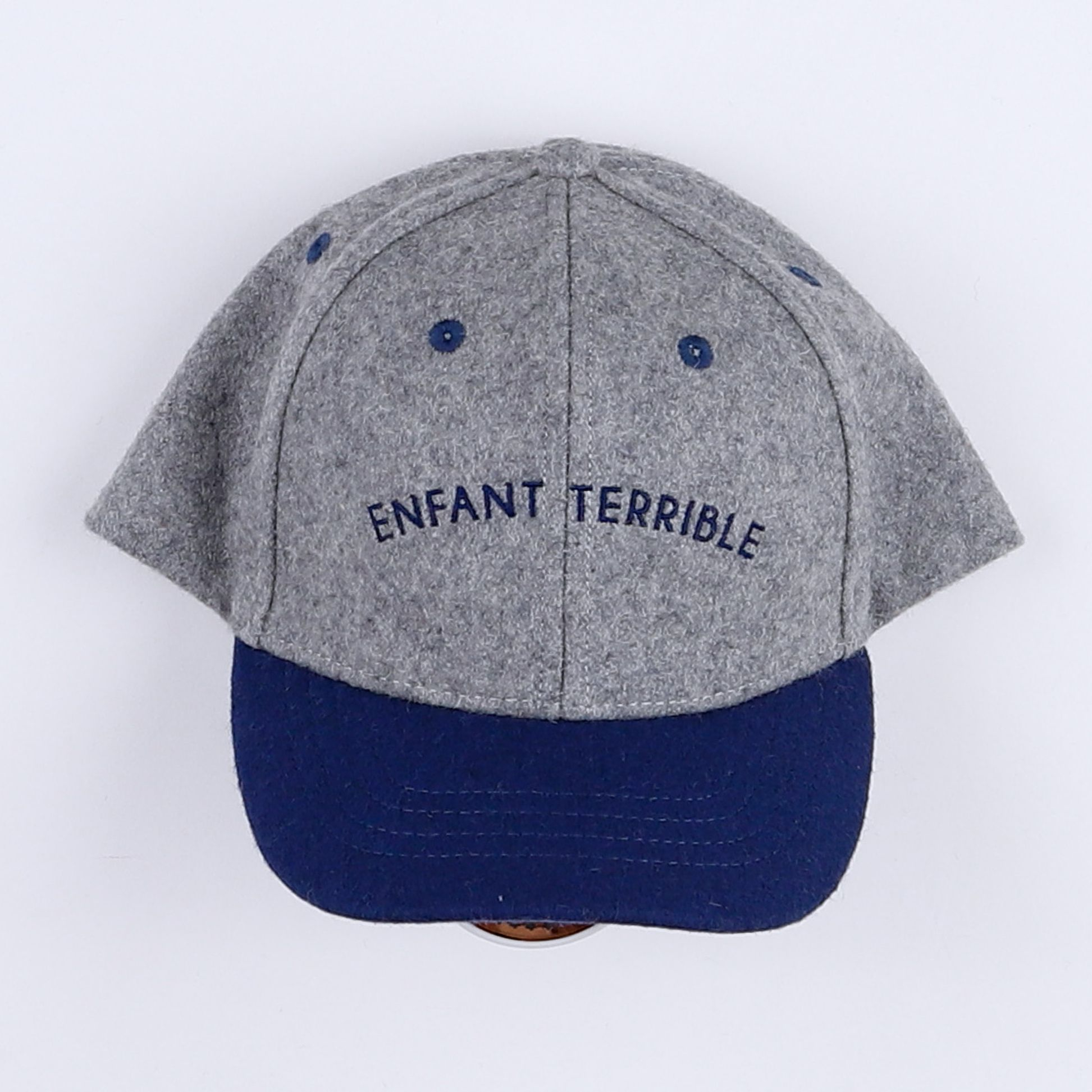 Chamaye - casquette feutre "ENFANT TERRIBLE" gris. bleu - 7/12 ans"