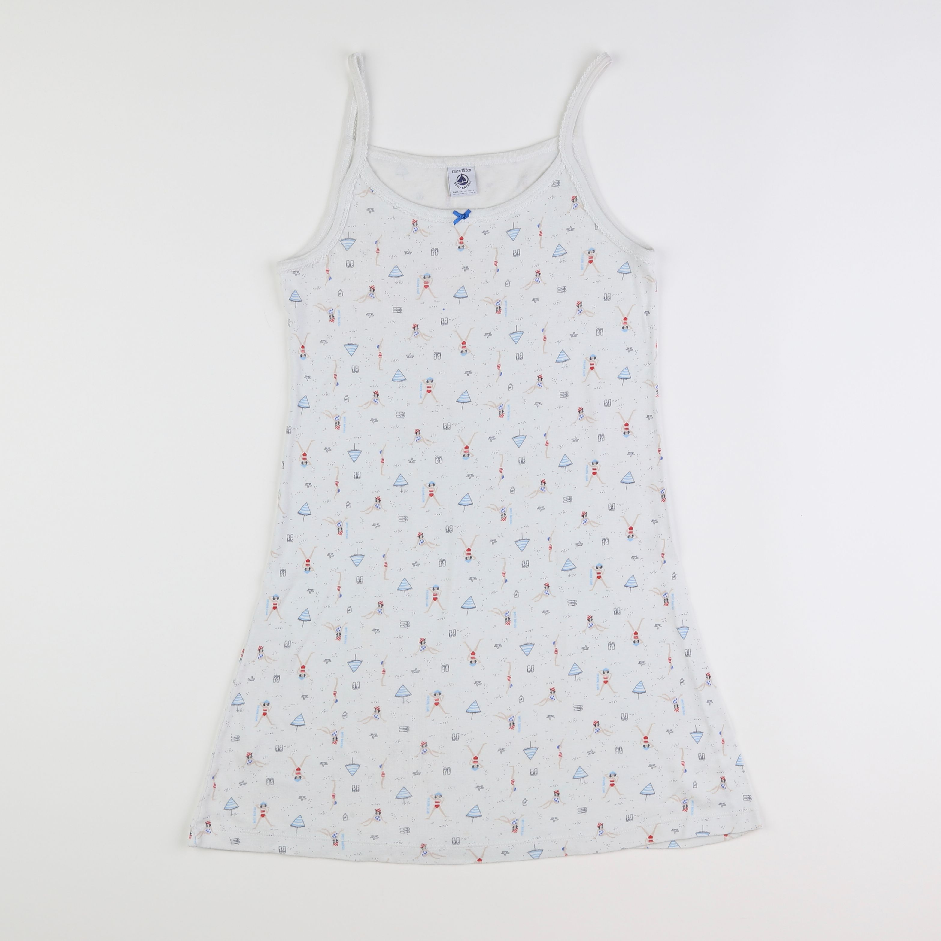 Petit Bateau - chemise de nuit coton blanc, bleu - 12 ans