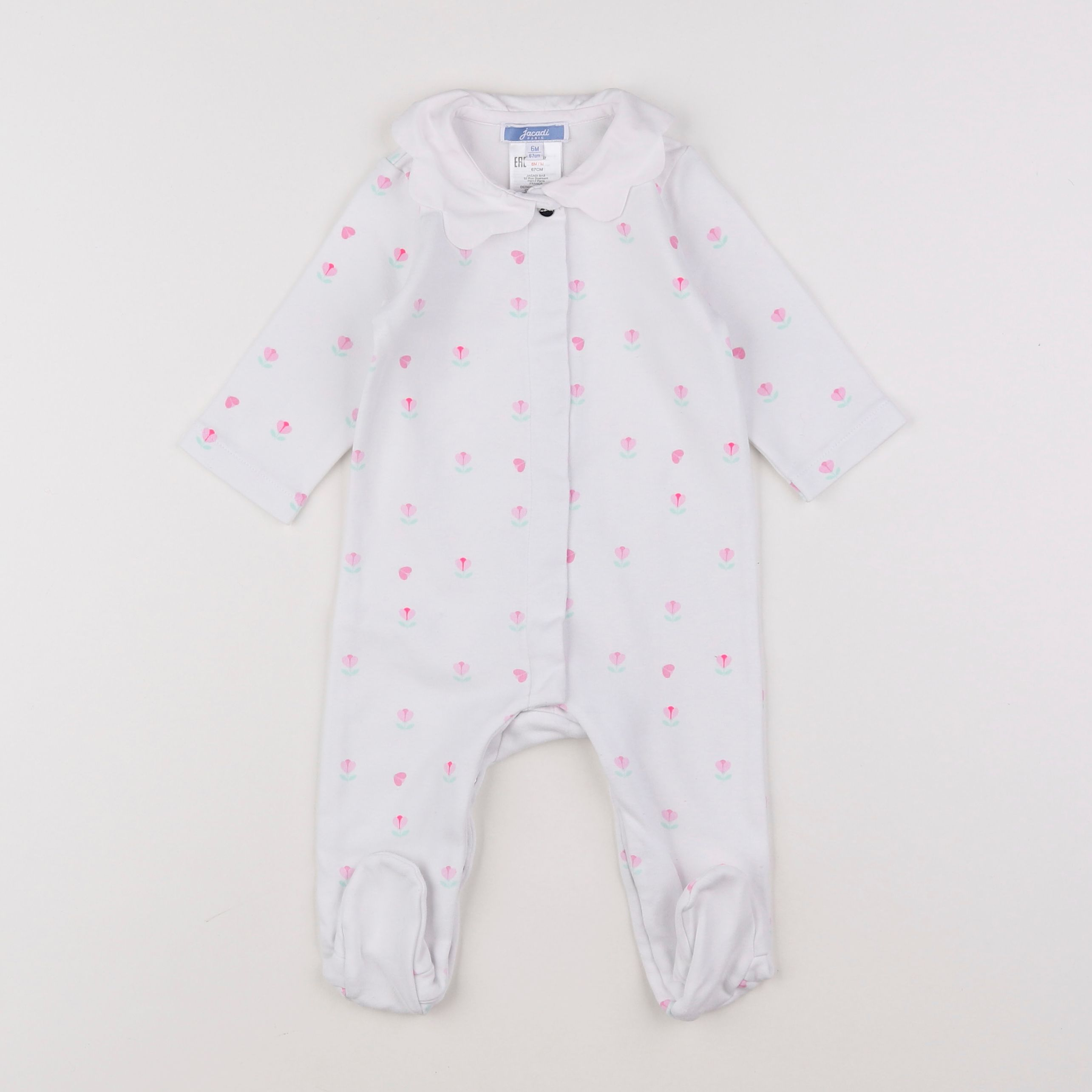 Jacadi - pyjama coton rose, blanc - 6 mois