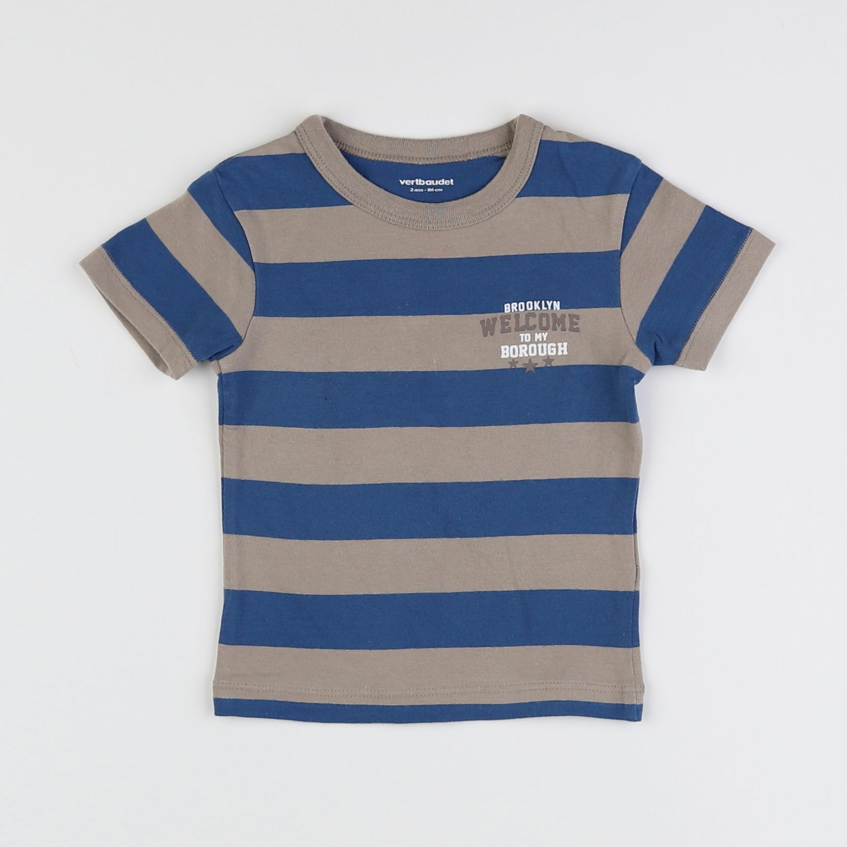 Vertbaudet - tee-shirt taupe, bleu - 2 ans