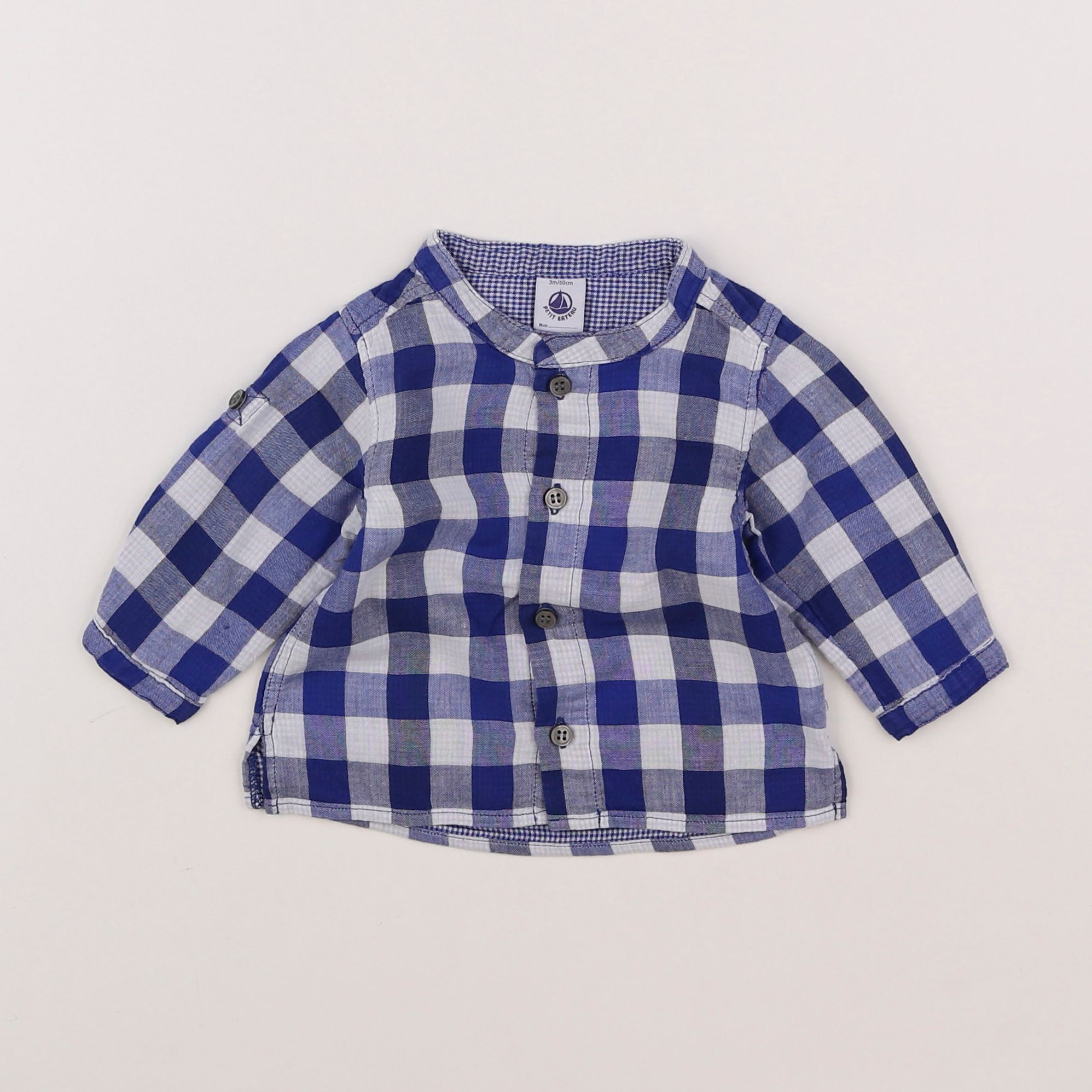 Petit Bateau - chemise bleu, blanc - 3 mois