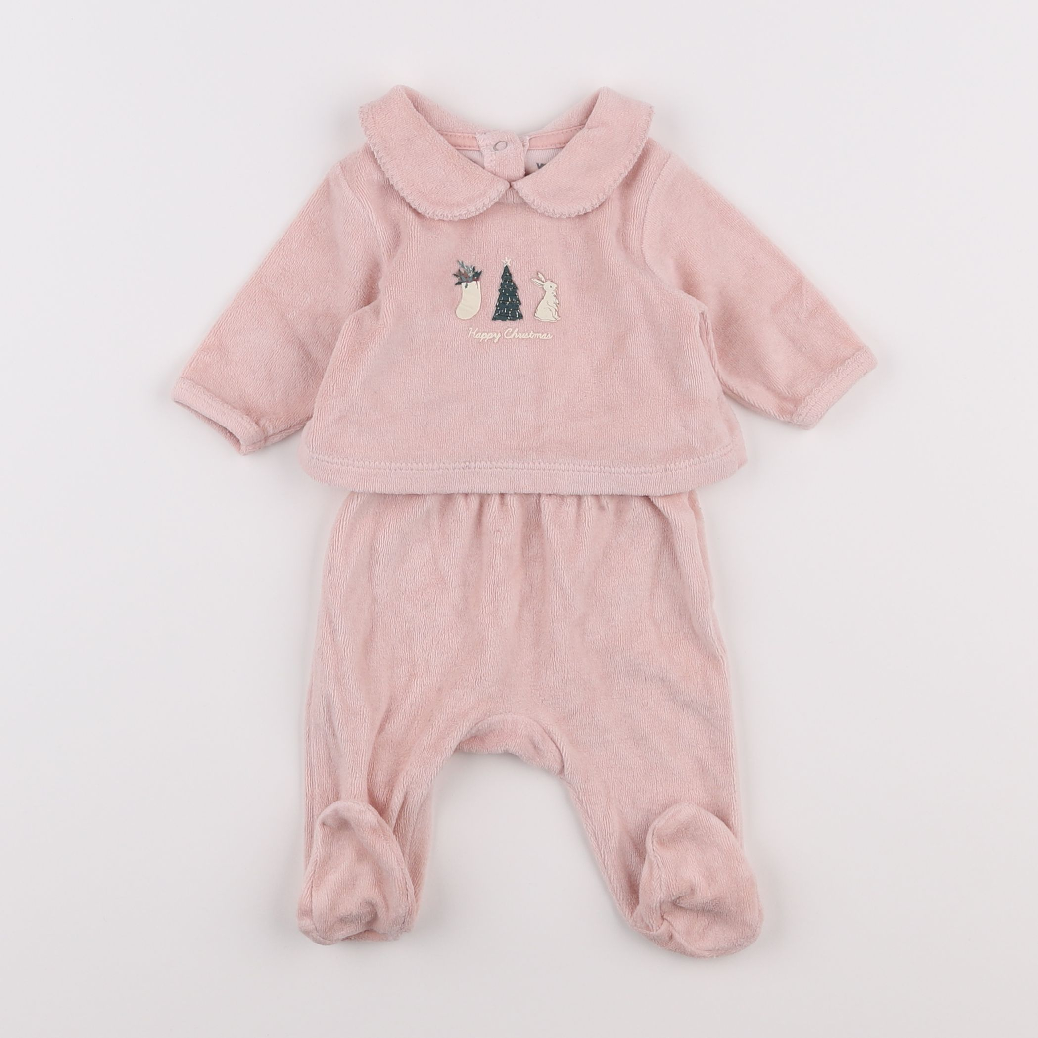 Vertbaudet - pyjama velours rose - 0 mois