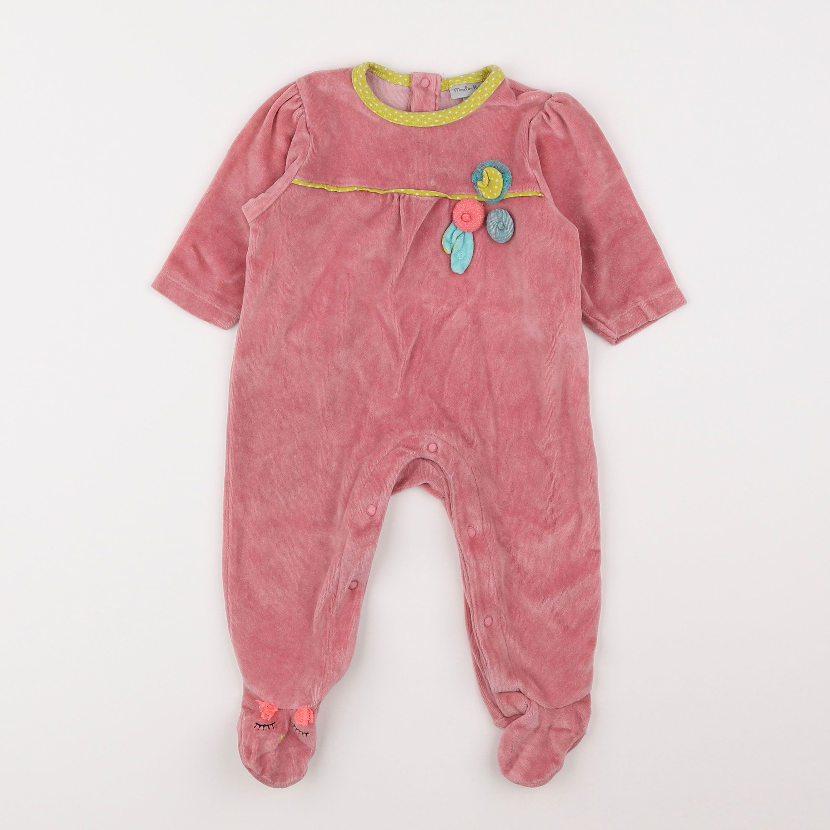 Moulin Roty - pyjama velours rose - 6 mois