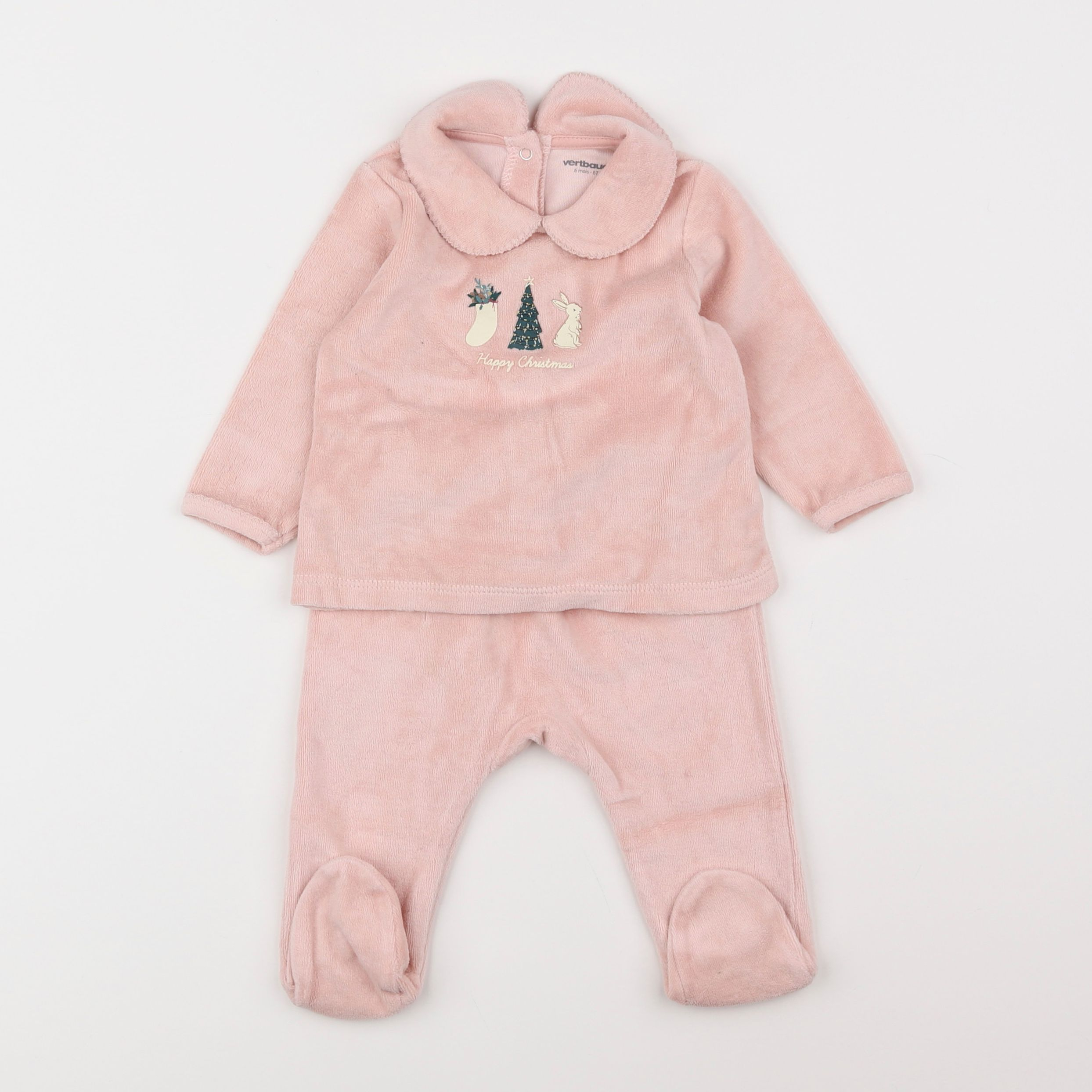 Vertbaudet - pyjama velours rose - 6 mois