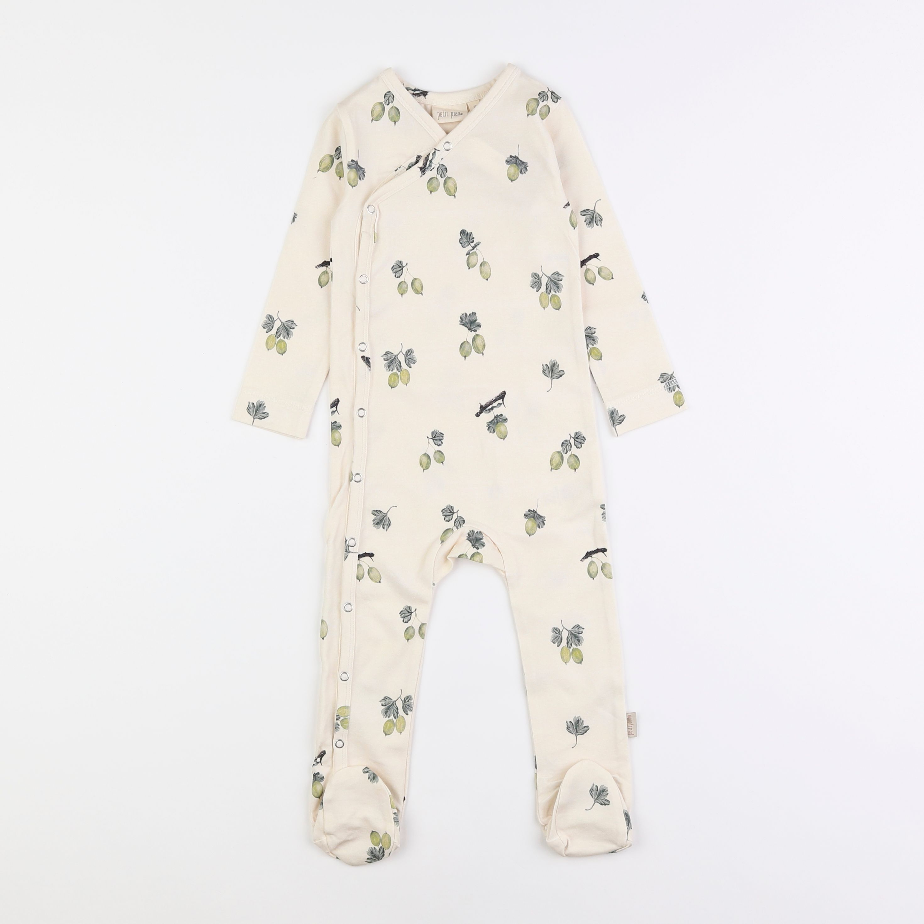 Petit Piao - pyjama coton beige, vert - 12 mois