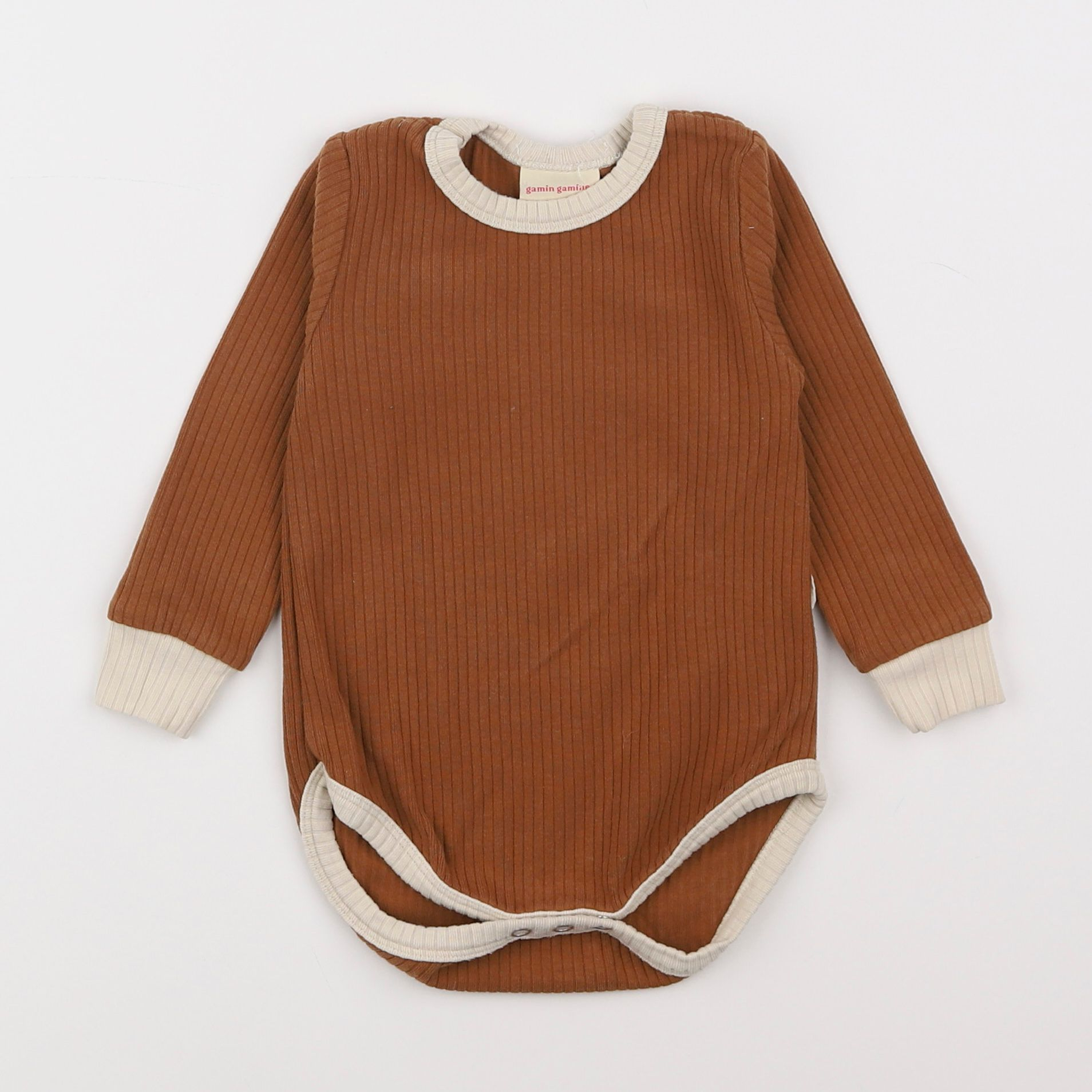 Gamin gamine - body marron - 6/12 mois