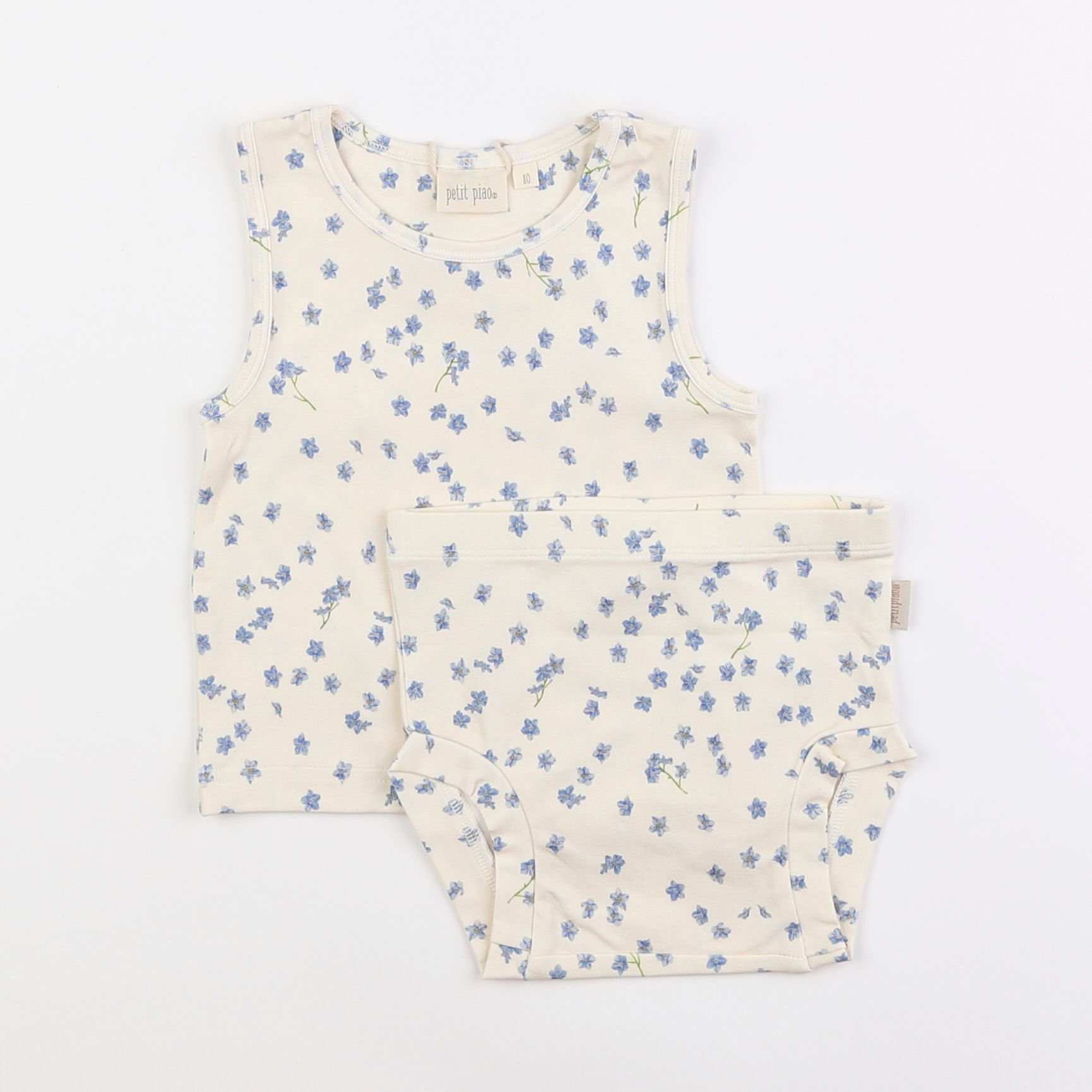 Petit Piao - ensemble sous-vêtements beige, bleu - 12 mois