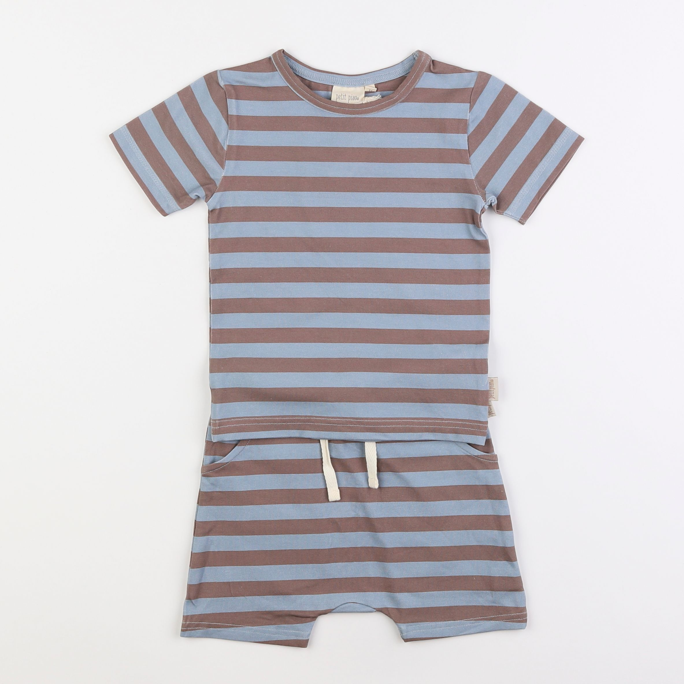 Petit Piao - pyjama coton bleu, marron - 12 mois