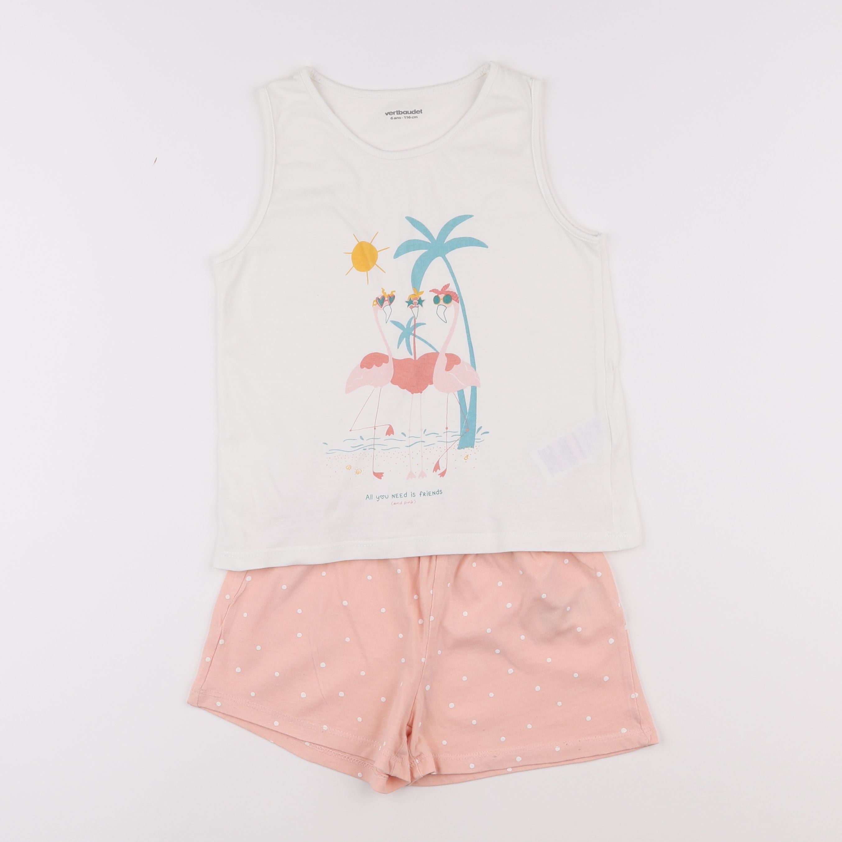 Vertbaudet - pyjama coton blanc, rose - 6 ans