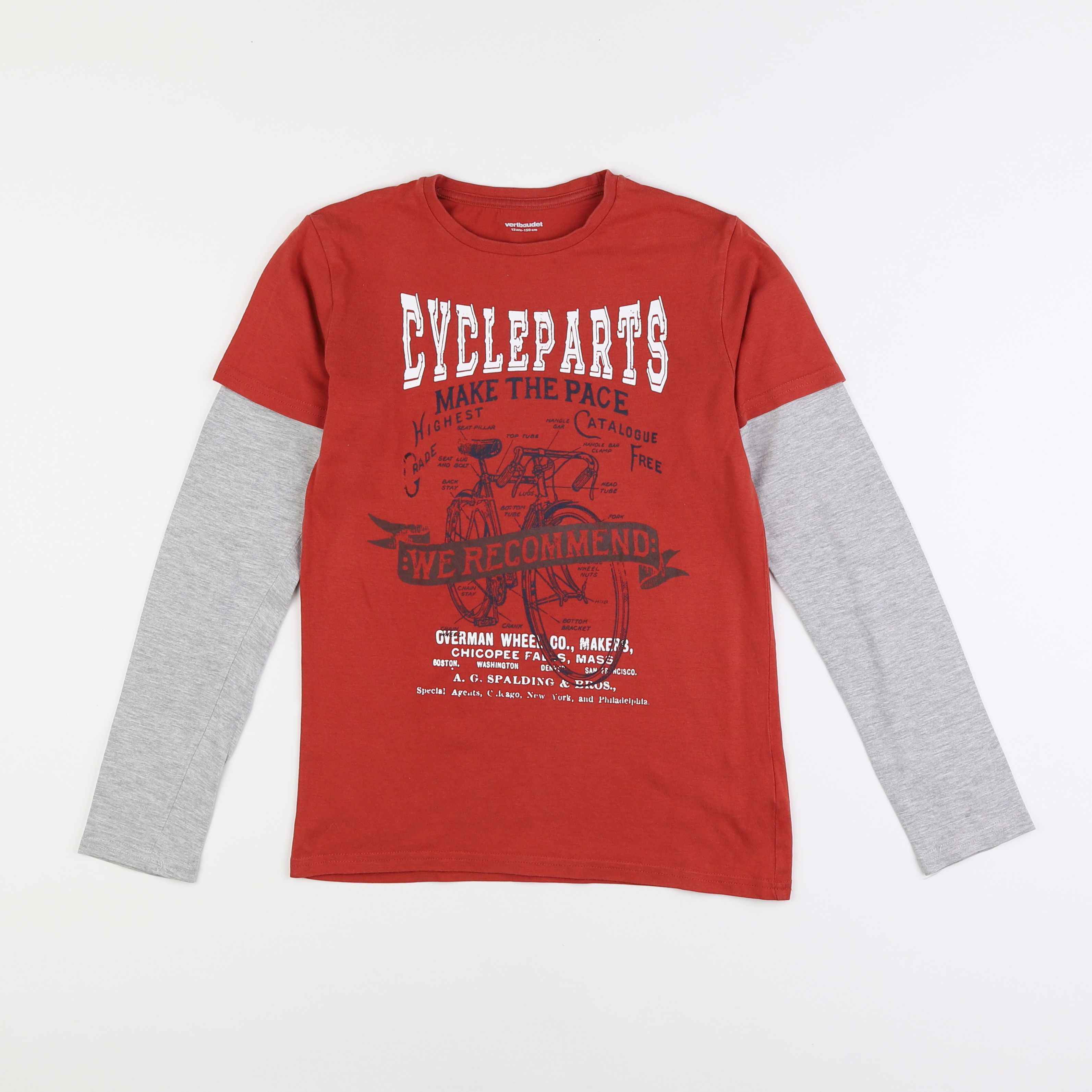 Vertbaudet - tee-shirt rouge, gris - 12 ans