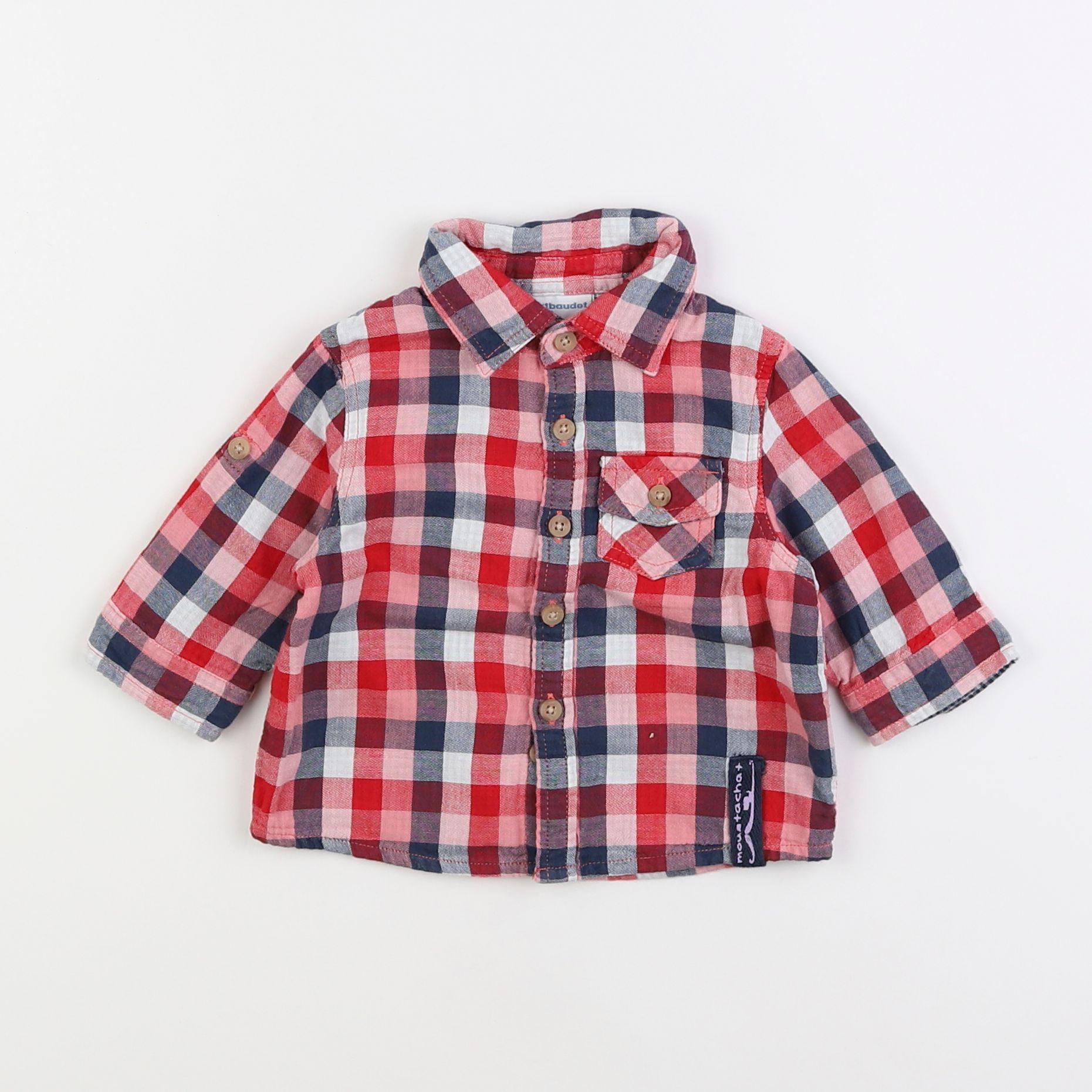 Vertbaudet - chemise bleu, rouge - 3 mois