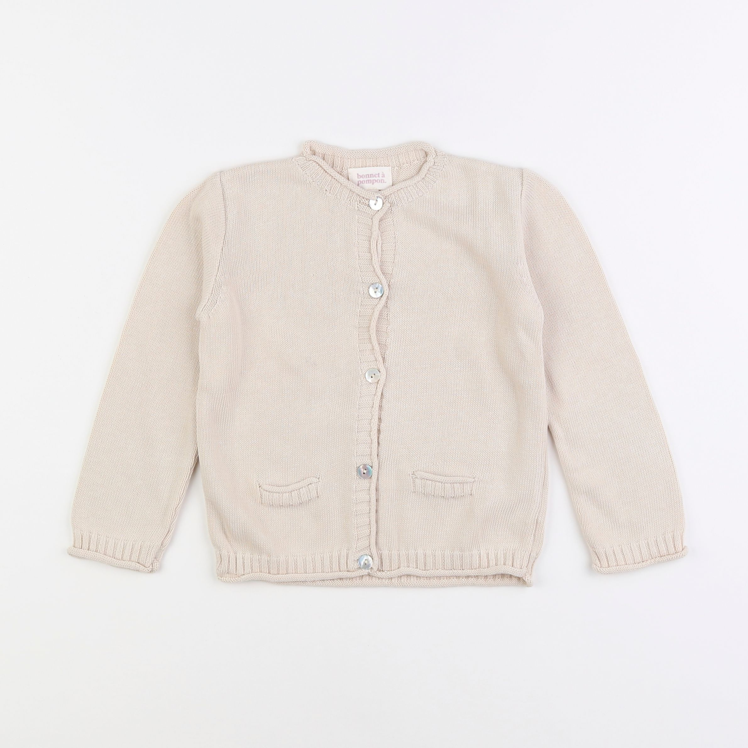 Bonnet à Pompon - gilet beige - 4 ans