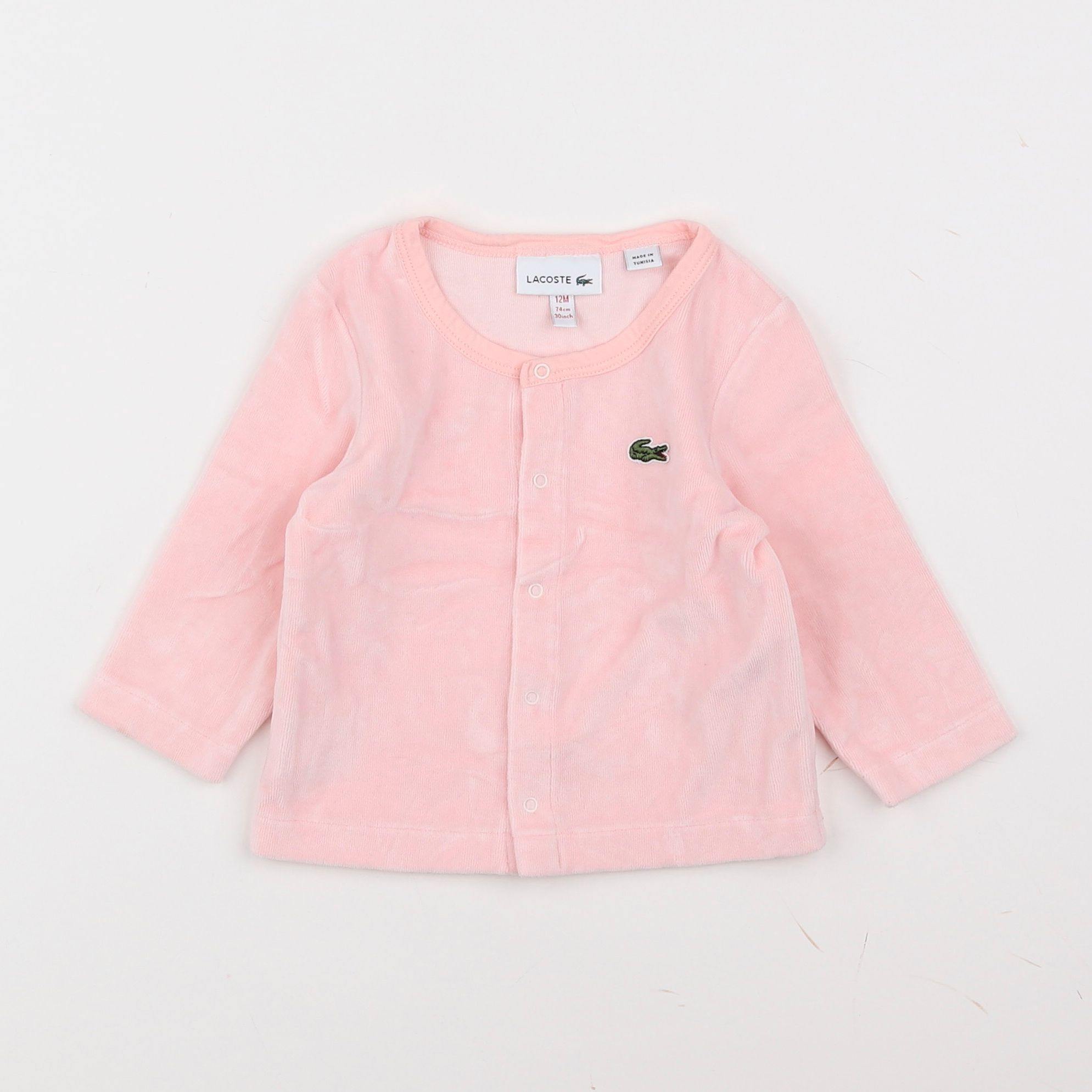 Lacoste - sweat velours rose - 12 mois