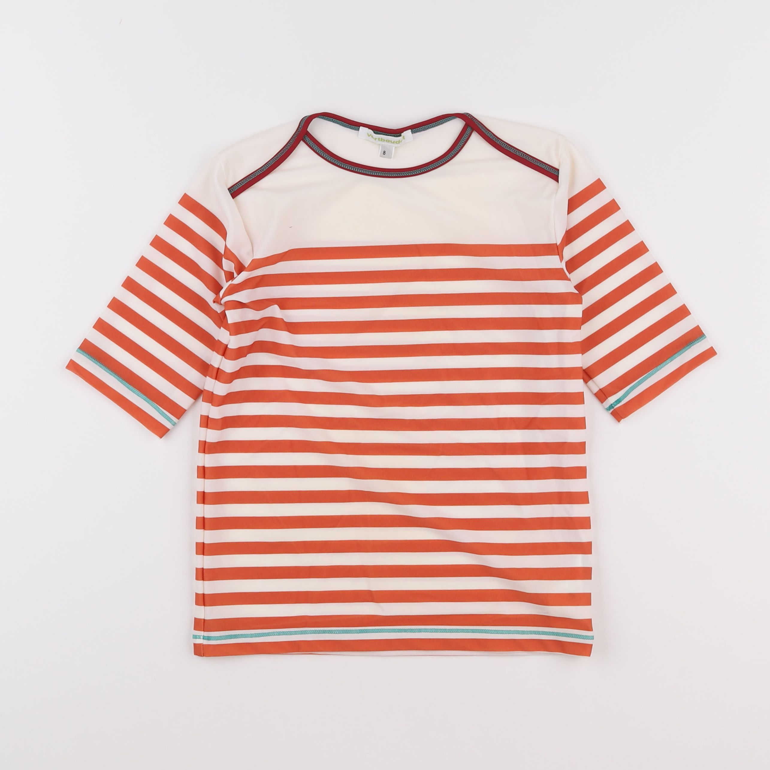 Vertbaudet - tee-shirt de bain orange, blanc - 8 ans