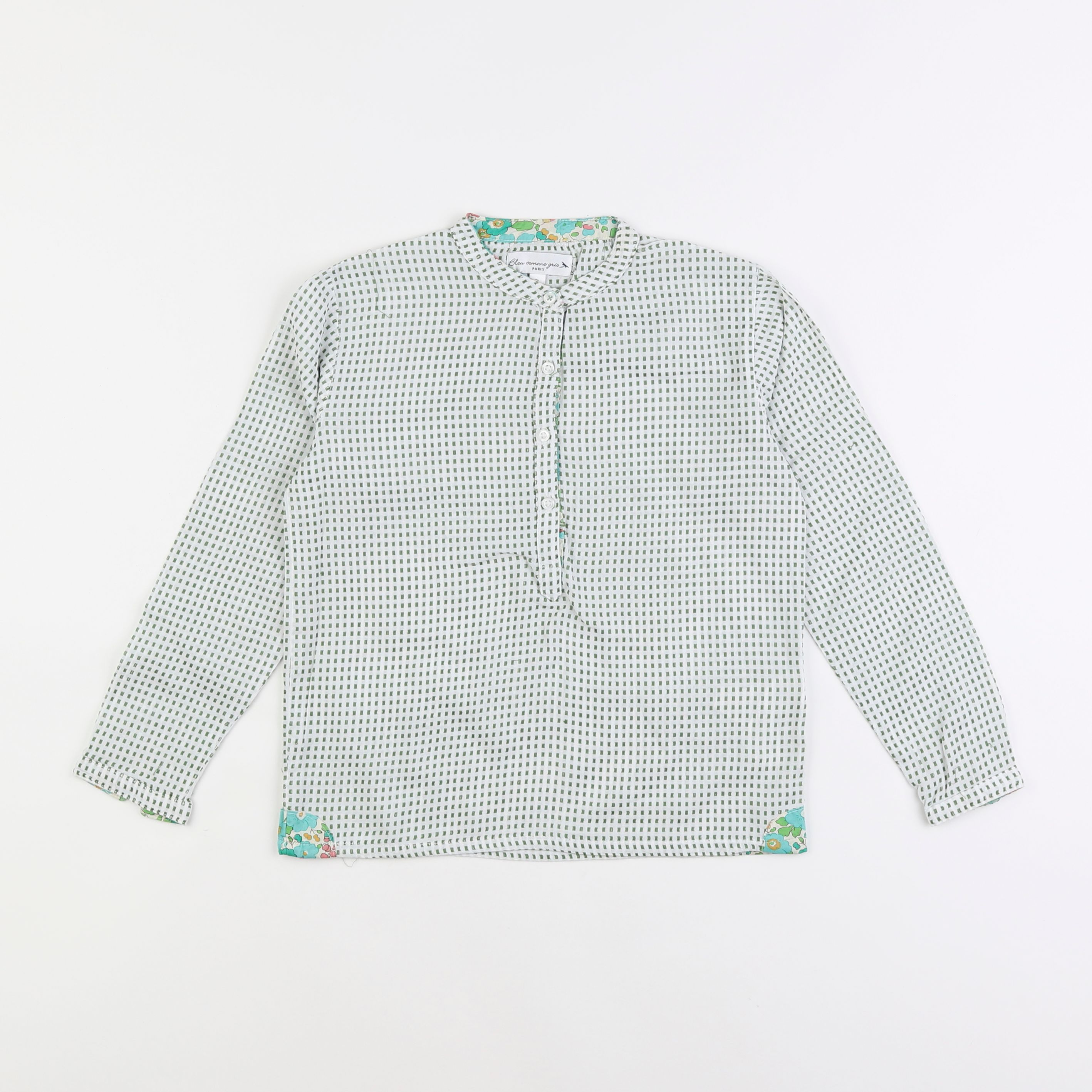 Bleu Comme Gris - blouse blanc, vert - 7 ans