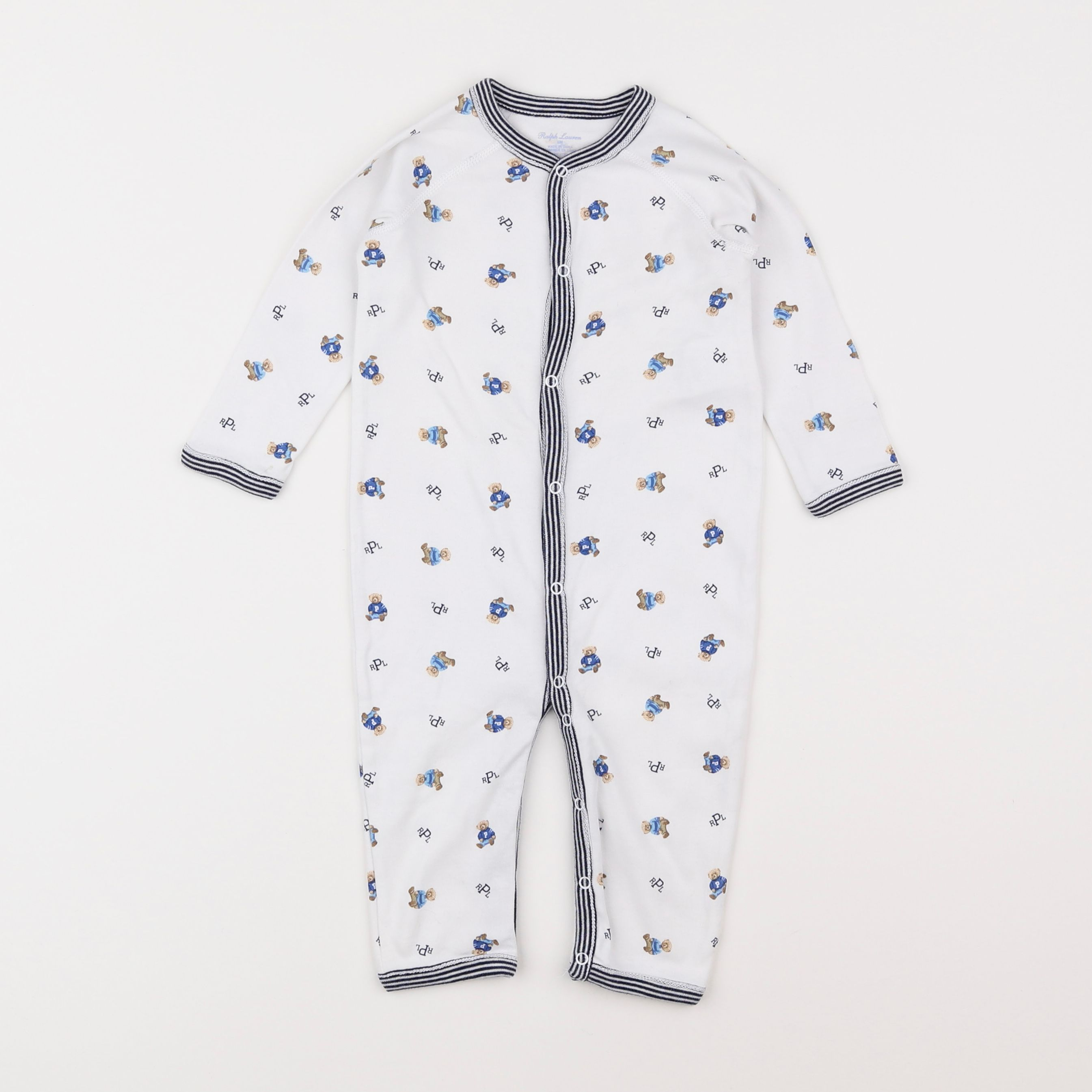 Ralph Lauren - pyjama coton blanc, bleu - 6 mois