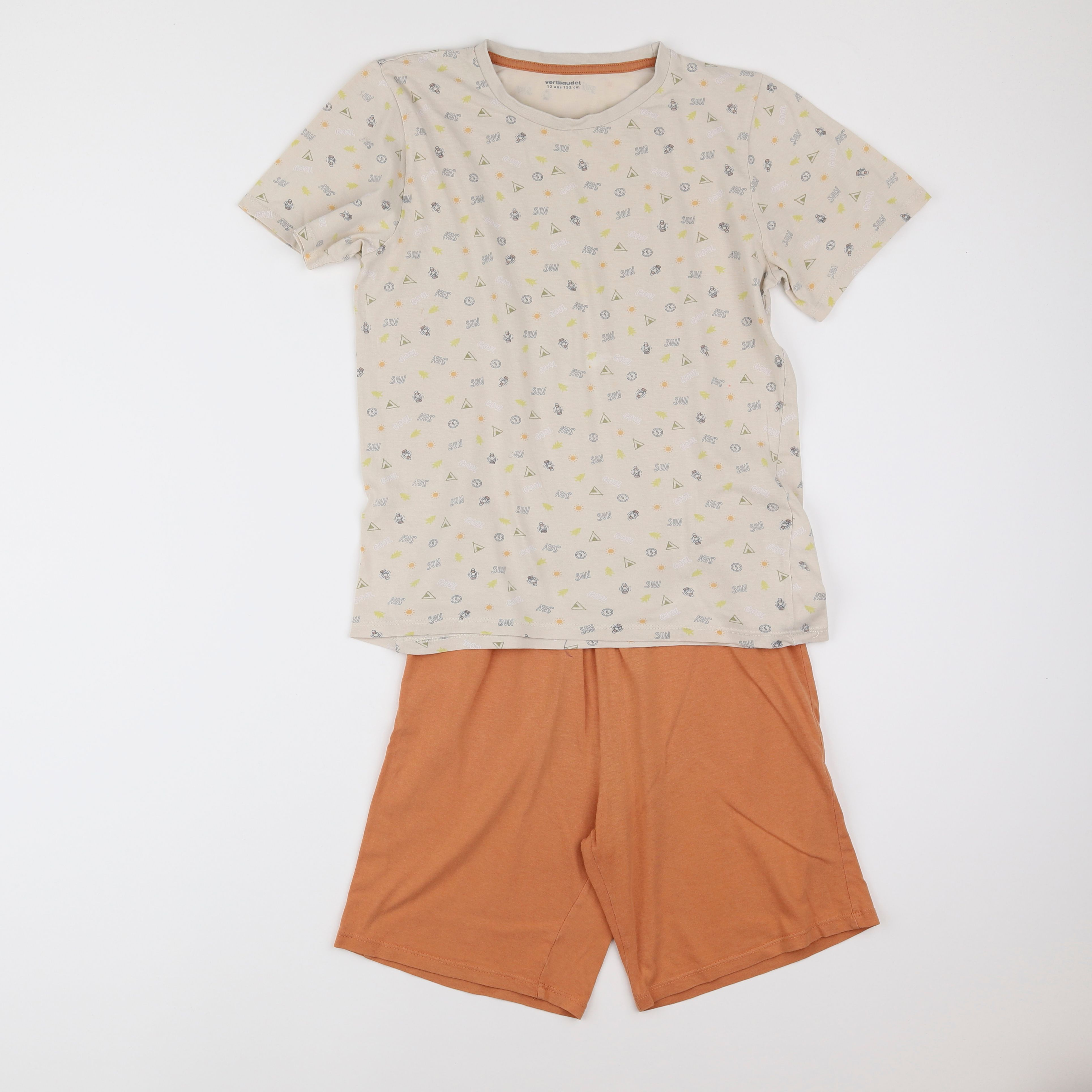 Vertbaudet - pyjama coton beige, orange - 12 ans